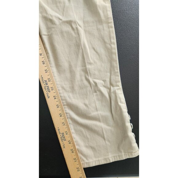 NYDJ Denim Capri Jeans Crop Cuff Buttons Stretch Tan Womens 8 Made in USA EUC - Picture 13 of 13